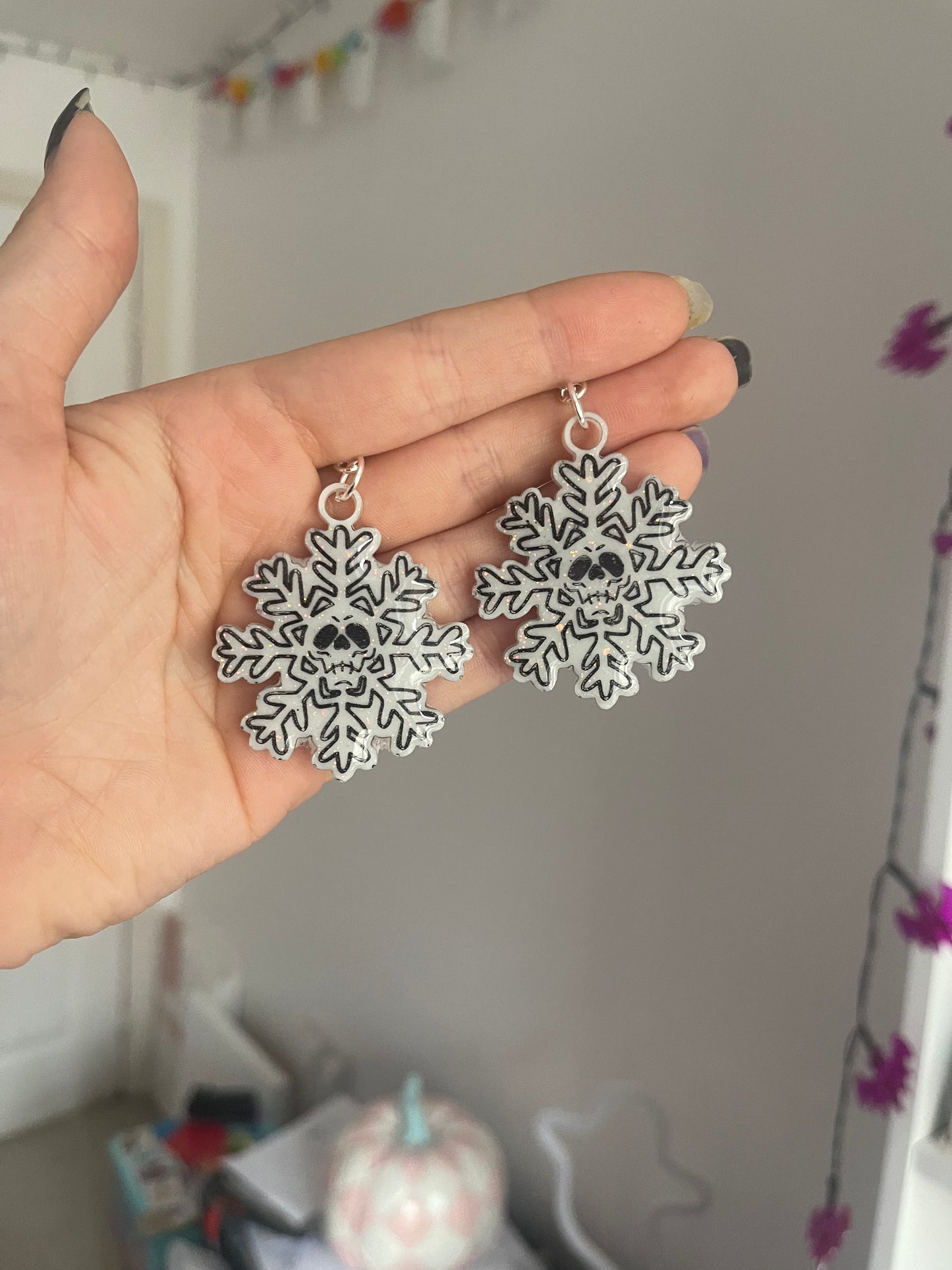 White Skull Snowflake Earrings