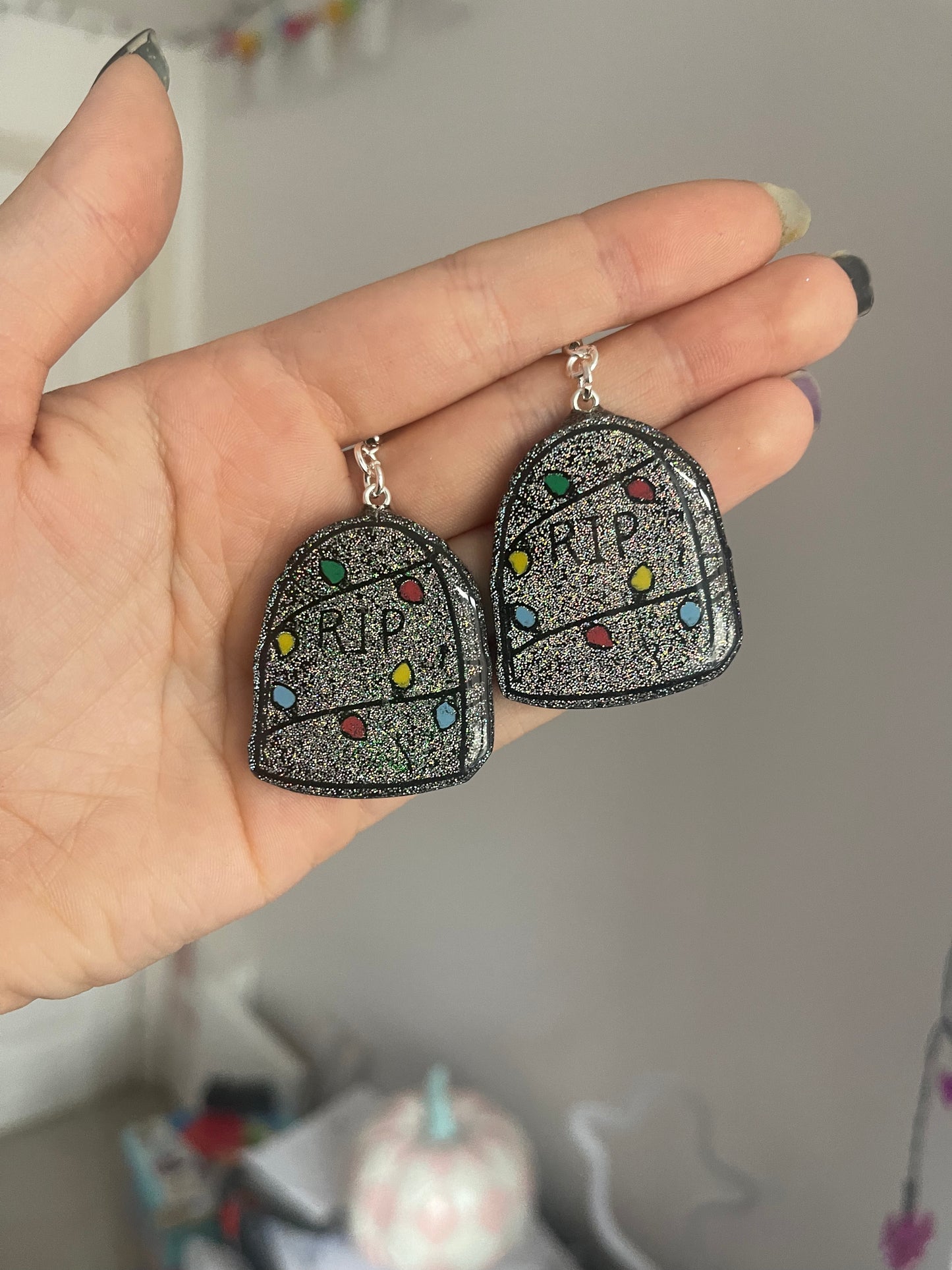 Holographic Christmas Headstones Earrings