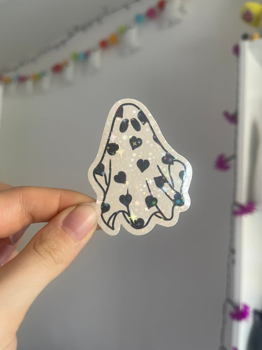 Black Hearts Ghost Holographic Sticker