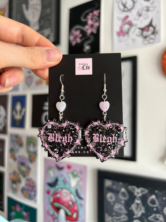 Black & Pink Blegh Barbed Heart Earrings