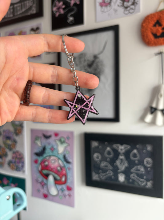 Black & Pink Hexagram Keyring