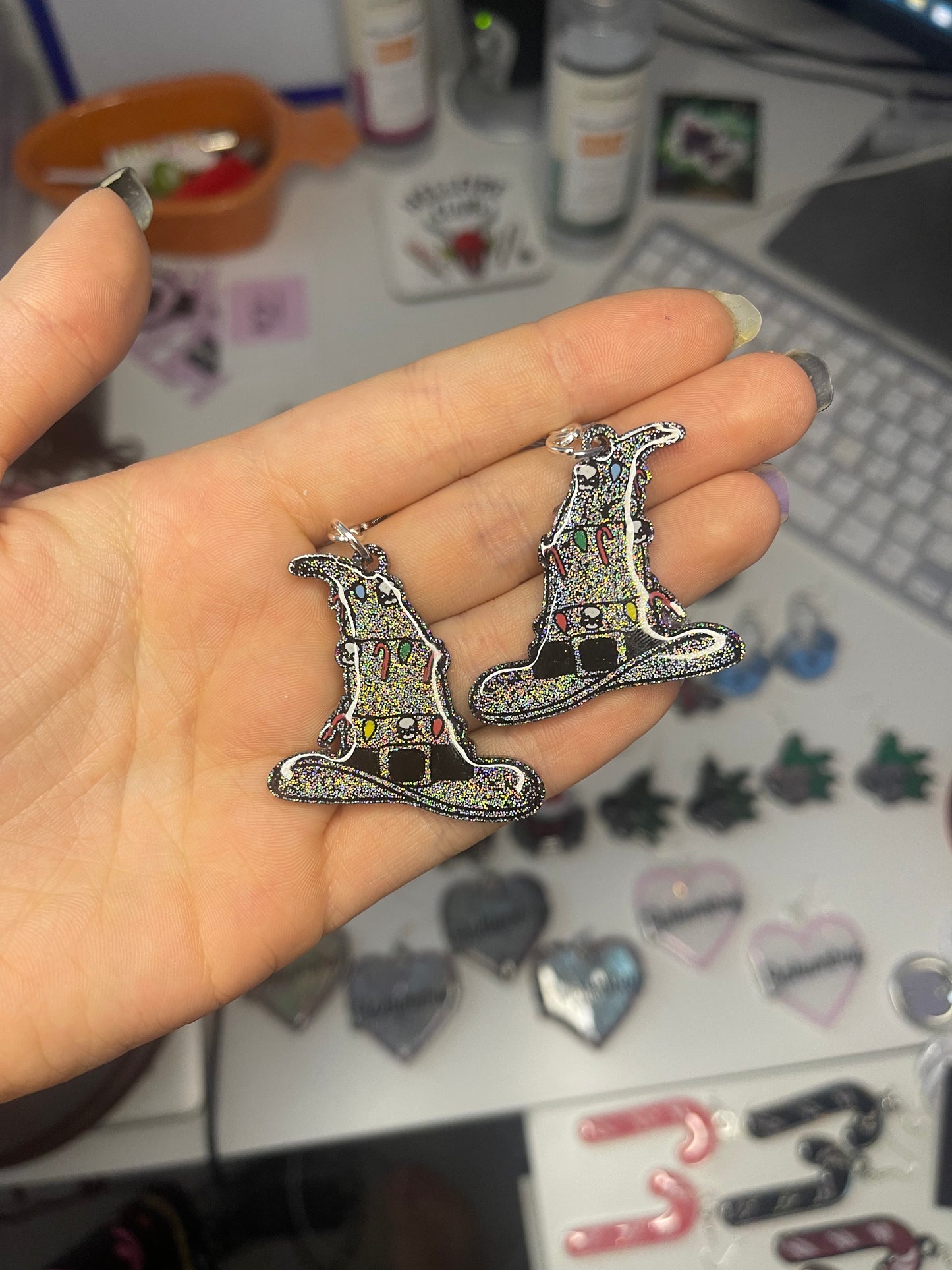 Holographic Christmas Witch Hats Earrings