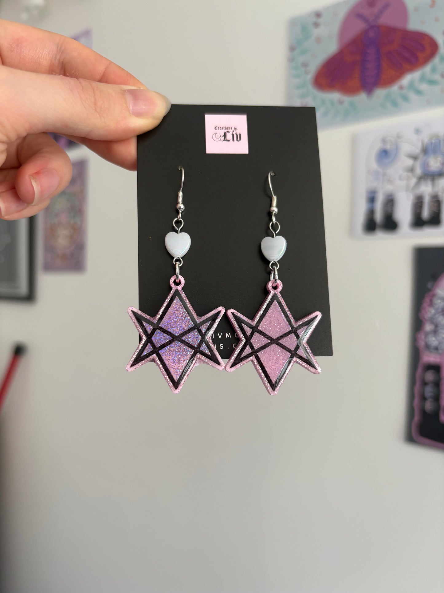 Pink Holographic Hexagram Earrings