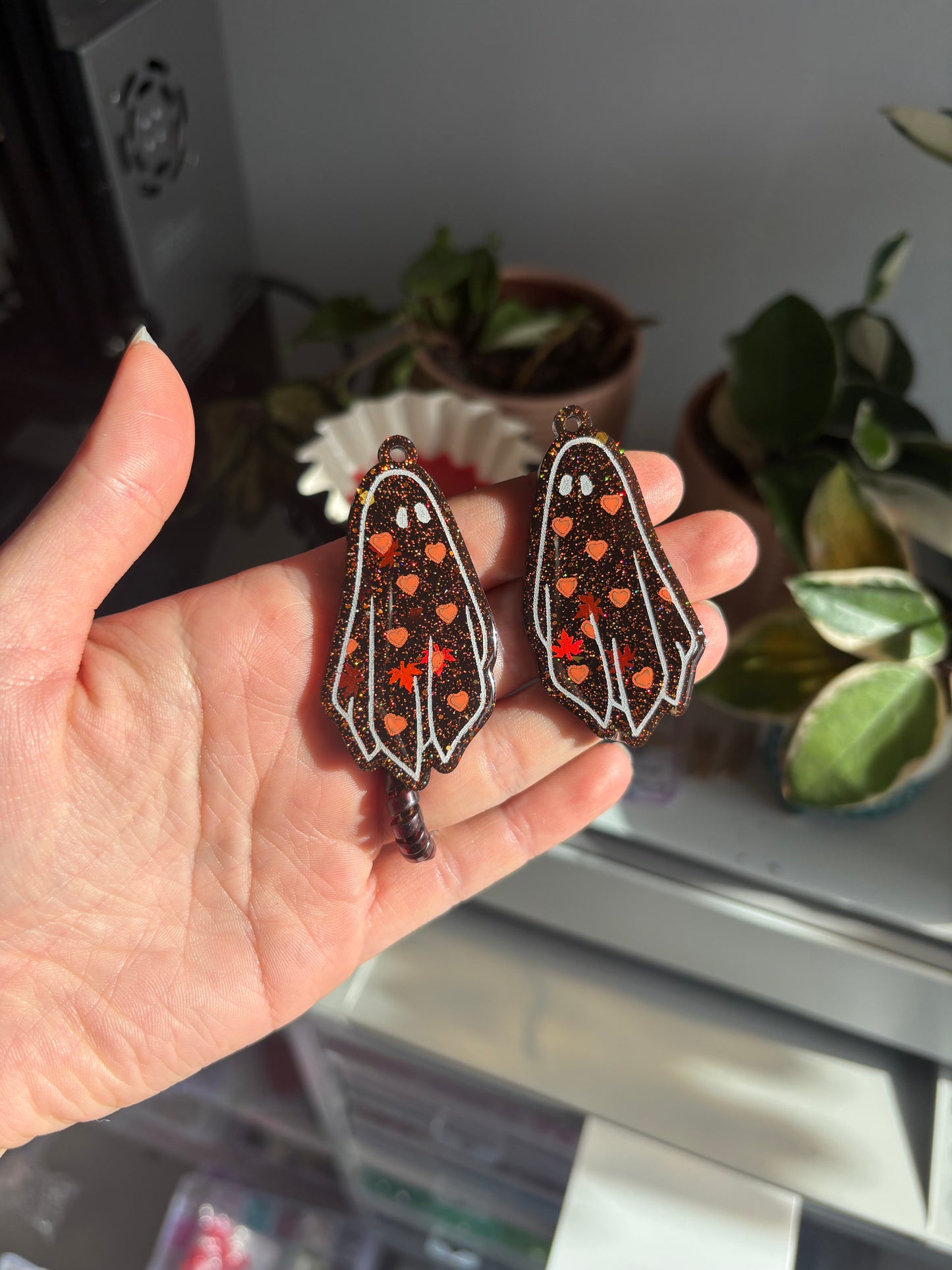 Orange Hearts Ghosts Earrings