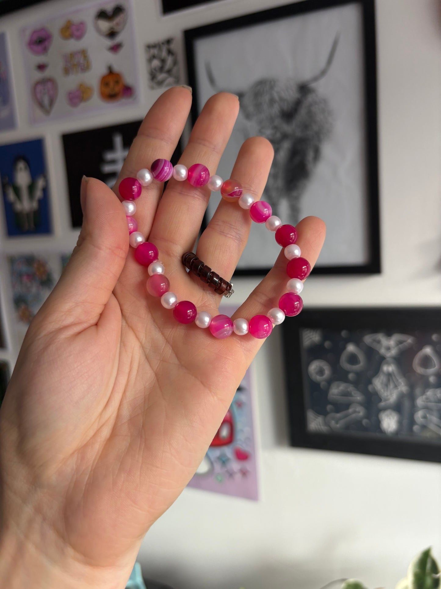 Marbled Pink Beaded Bracelet