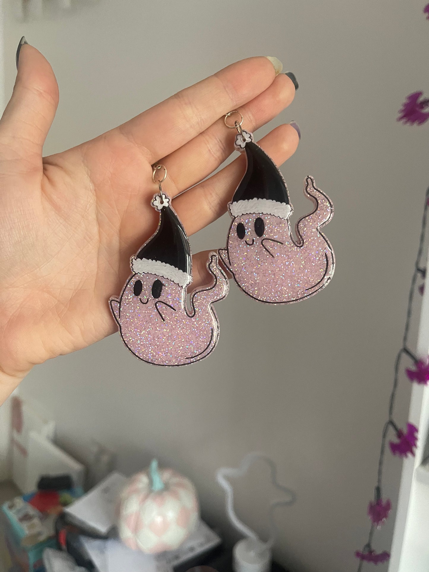 Pastel Goth Christmas Ghost Earrings