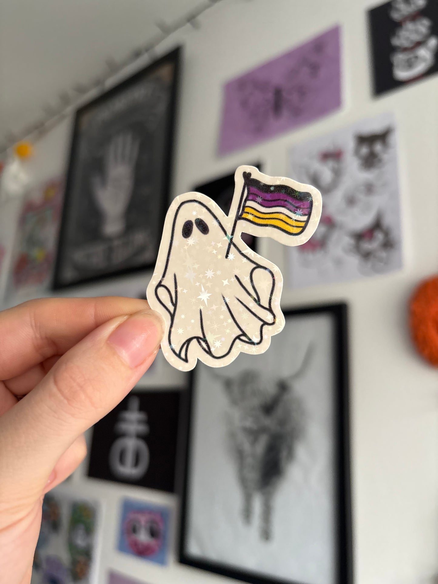 Non-Binary Pride Ghost Holographic Sticker