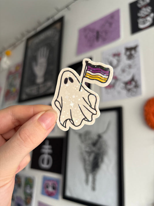 Non-Binary Pride Ghost Holographic Sticker