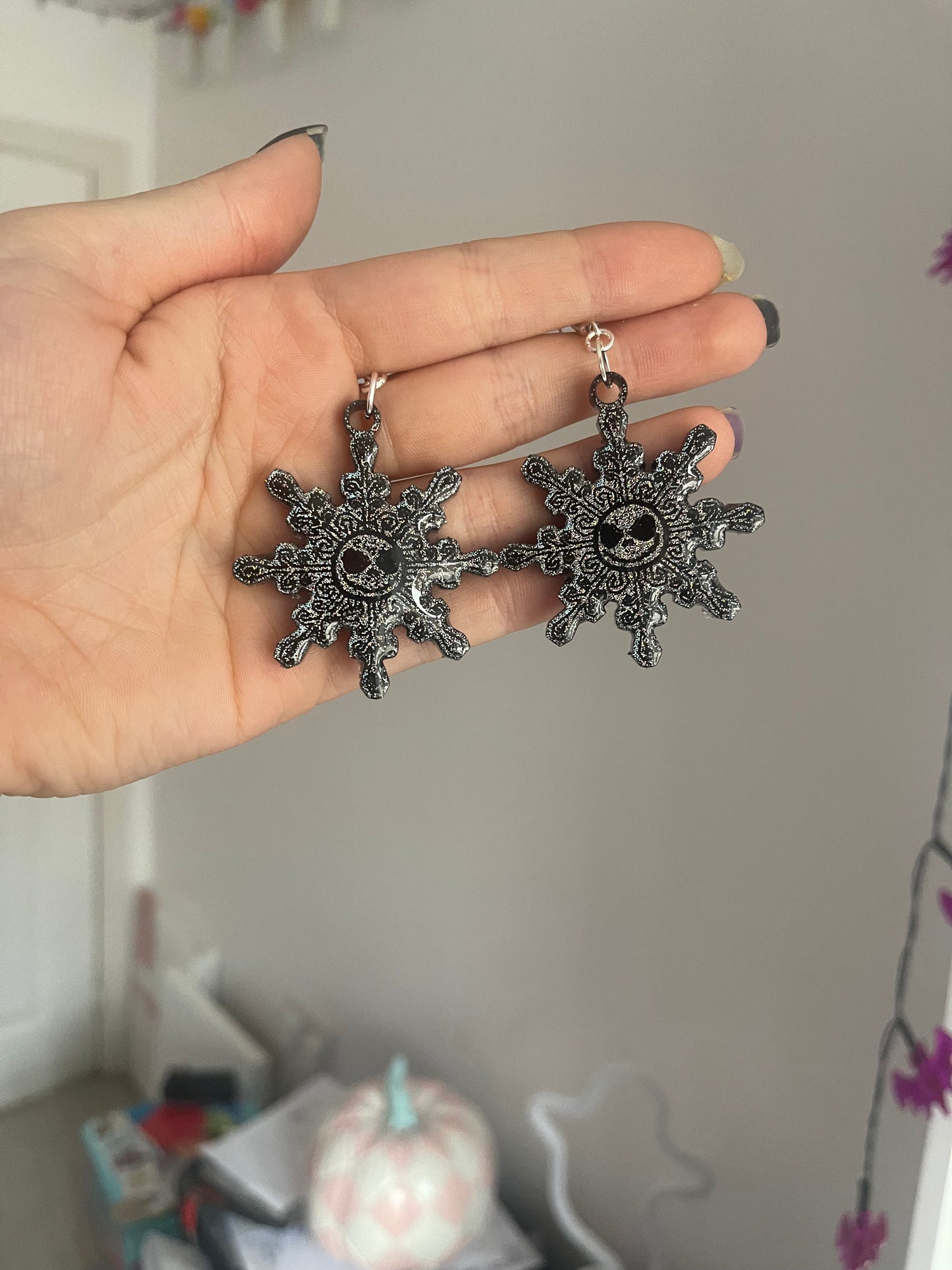 Holographic Jack Snowflake Earrings