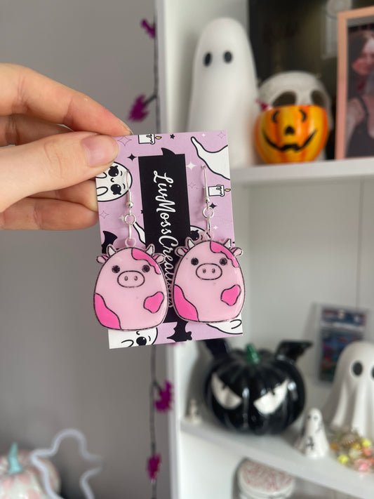 Pink Squish Cow Earrings