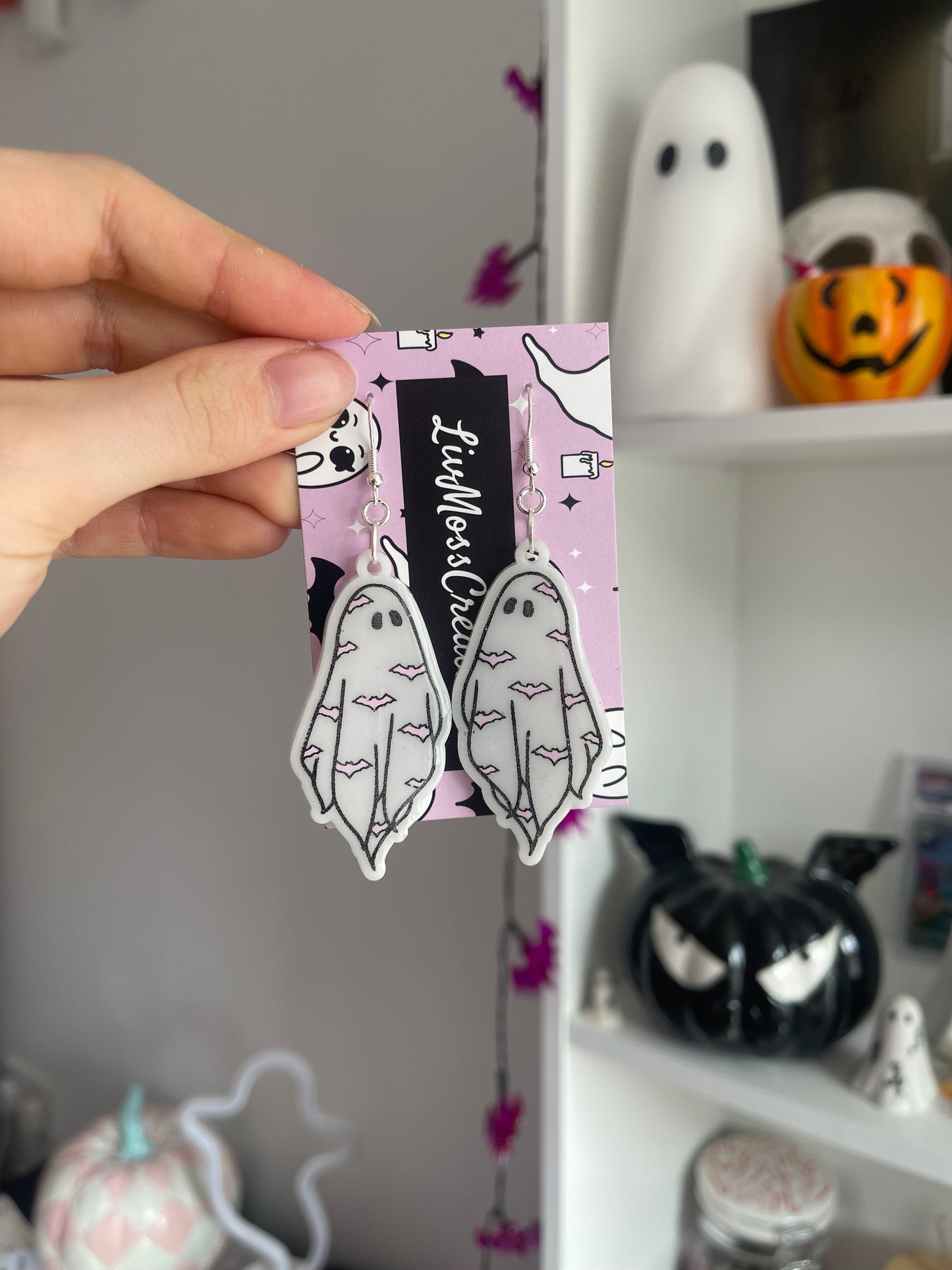 Pink Bat Ghost Earrings