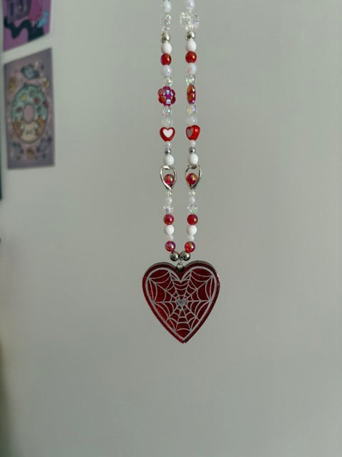 Red Web Heart Necklace