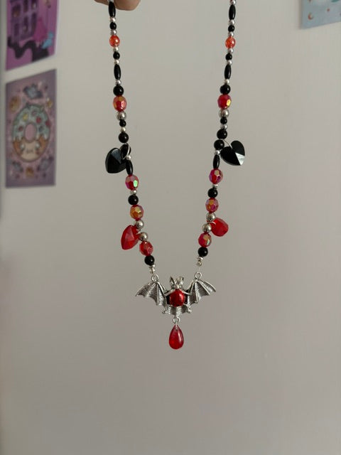 Valentine Bat Beaded Necklace