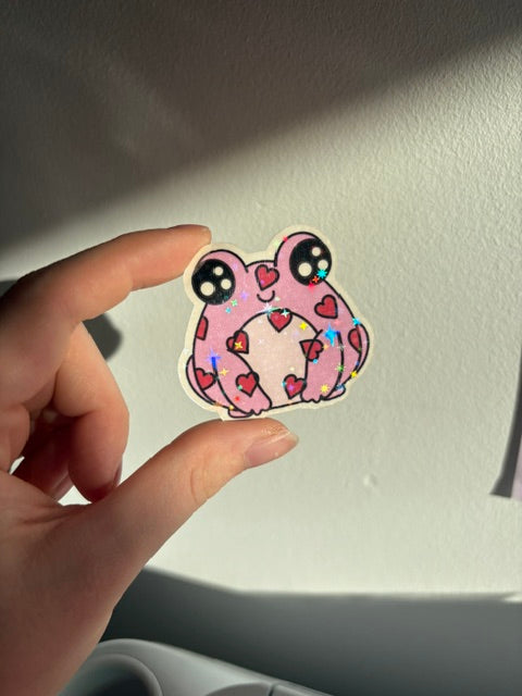 Pink + Red Hearts Froggy Holographic Sticker