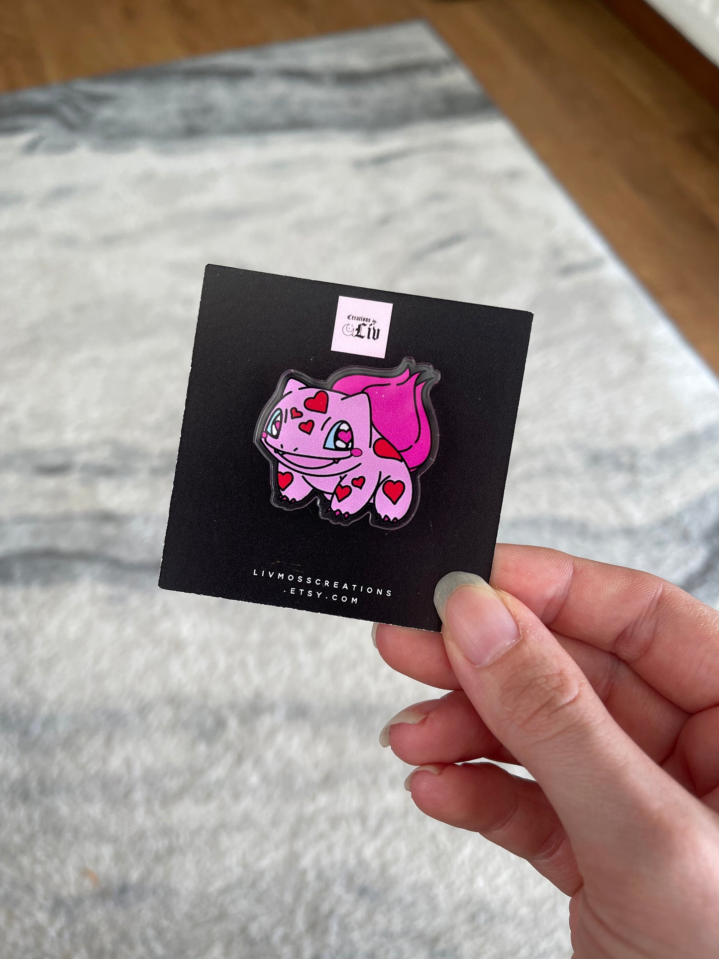 Cute Pink Hearts Bulba Acrylic Pin