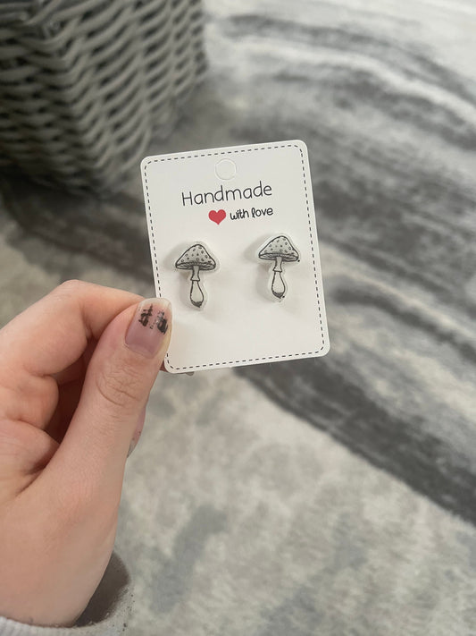 White Mushroom Stud Earrings