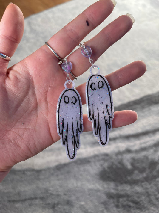 Lilac Glitter Pastel Goth Ghost Earrings