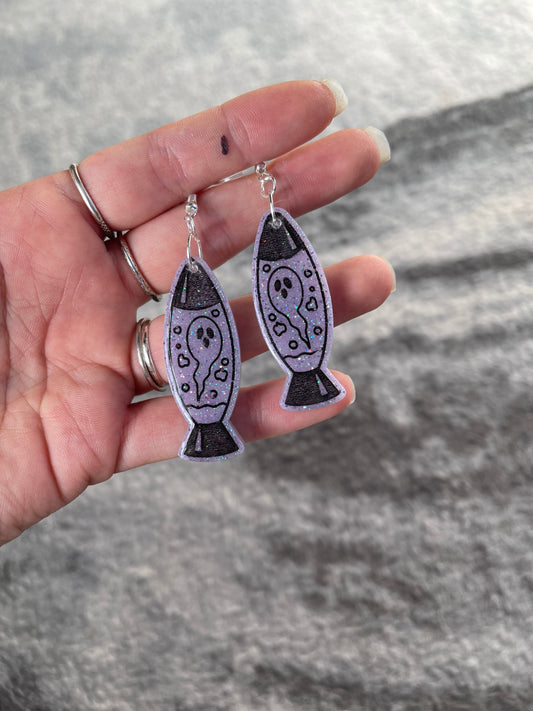 Lilac Glitter Pastel Goth Ghost Lava Lamp Earrings