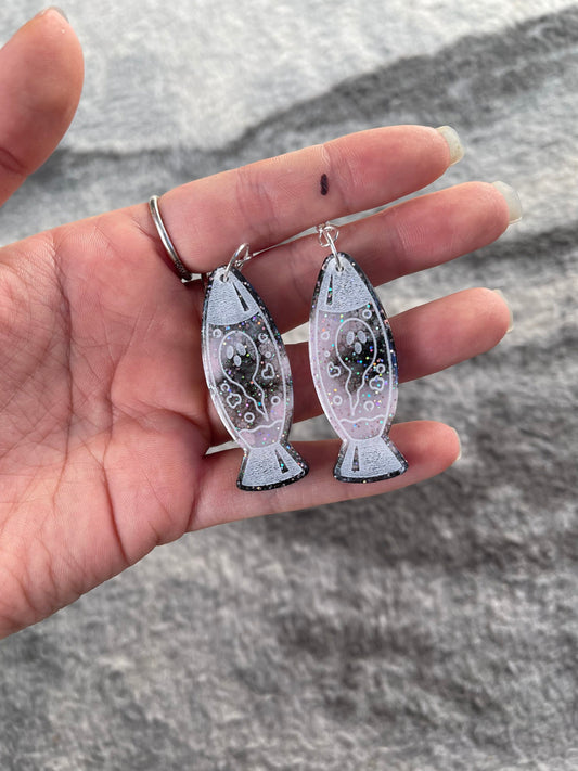 Pink & Black Ghost Lava Lamp Earrings