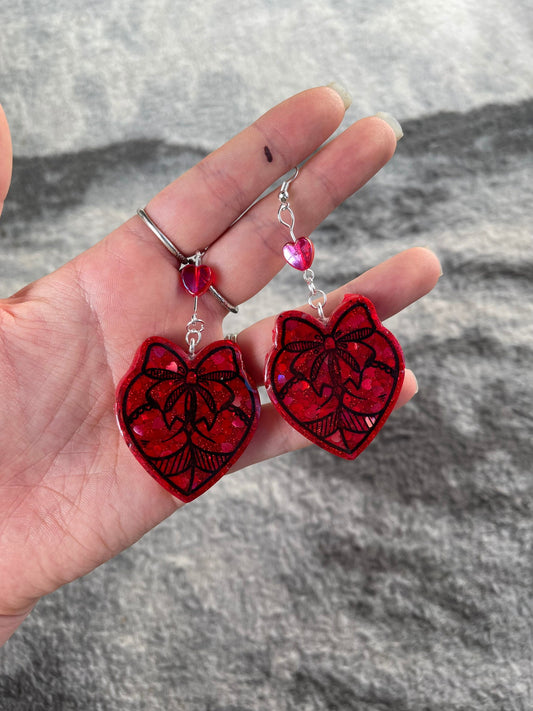 Red & Black Glitter Bow Booty Earrings