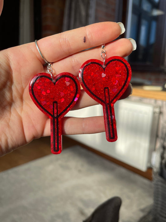 Red & Black Glitter Heart Pops Earrings