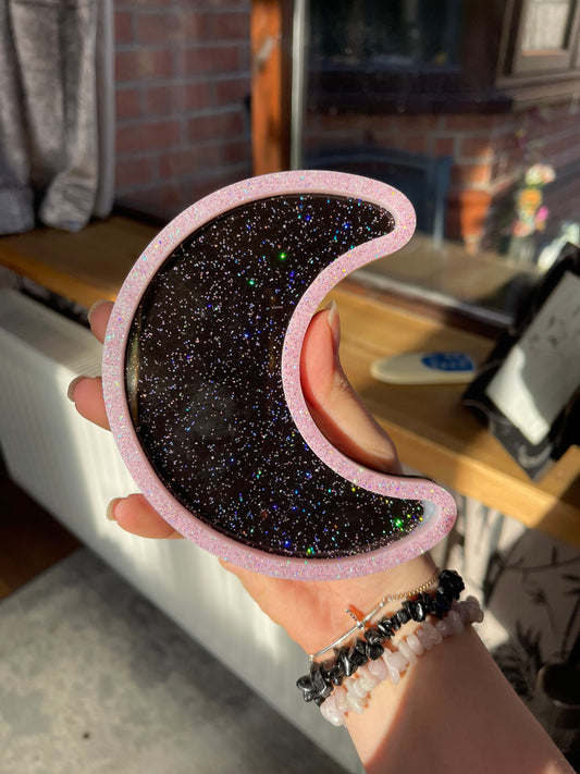 Pink & Black Glitter Pastel Goth Crescent Moon Tray