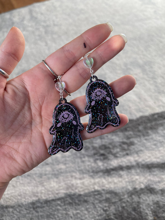 Black Glitter Pastel Goth Eye Ghost Earrings