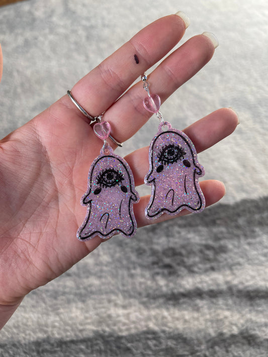 Pink Glitter Pastel Goth Eye Ghost Earrings