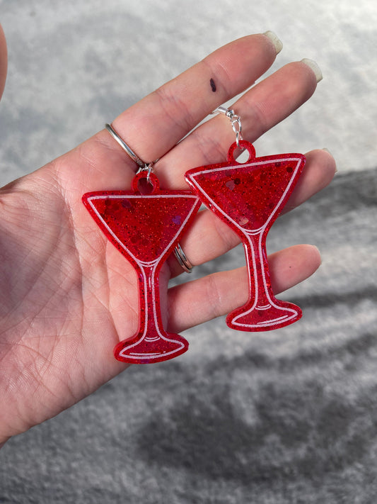 Red Glitter Cocktail Glass Earrings