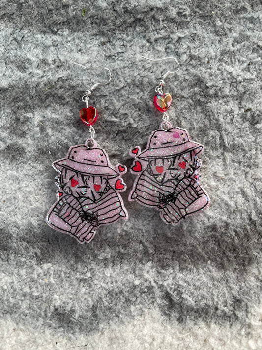 Pink & Red Glitter Pastel Goth Don't Sleep Man Earrings