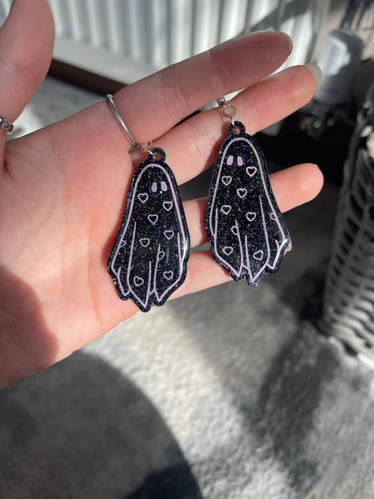 Black and Pink Heart Ghosts Earrings