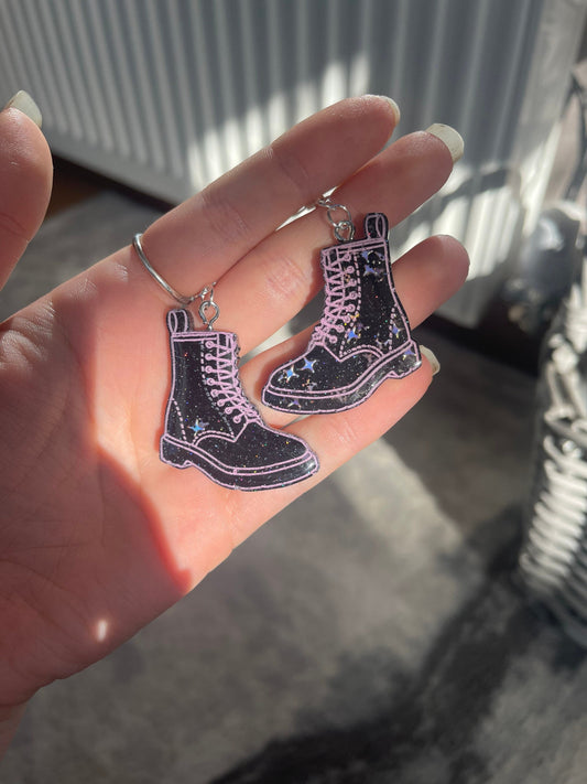 Black and Pink Chunky Boots Earrings