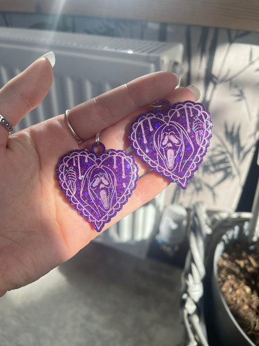 Purple and Pink Drippy Ghost Man Hearts Earrings