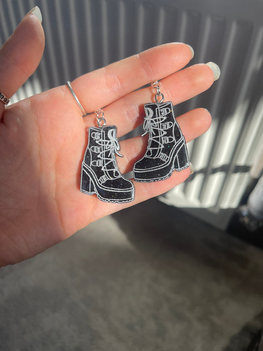 Black and White Chunky Heeled Boots Earrings