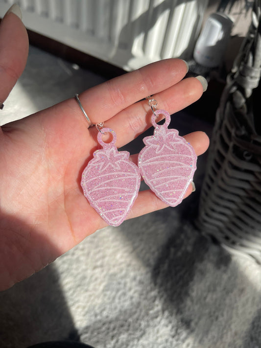 Pink Glitter Chocolate Strawberry Earrings