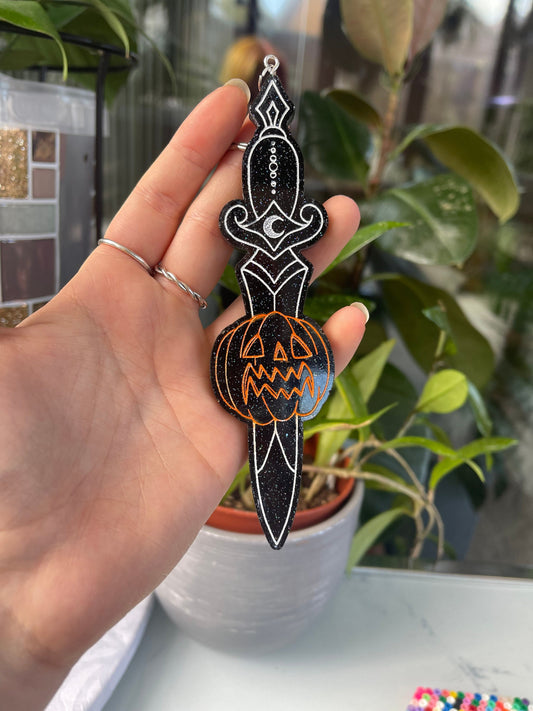 Black Glitter Pumpkin Dagger Wall Hanging