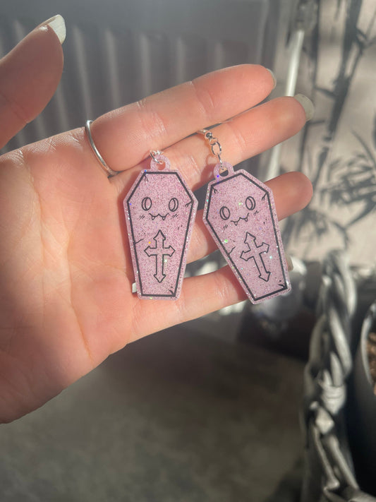 Pink and Black Cute Coffins Earrings