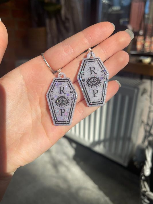 Lilac and Black R eye P Coffin Pastel Goth Earrings