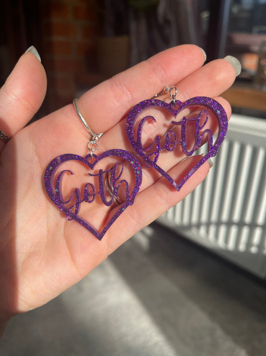 Purple Glitter Goth Hearts Earrings