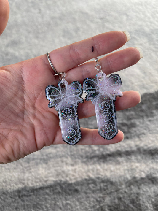 Pink & Black Skull Paddle Earrings