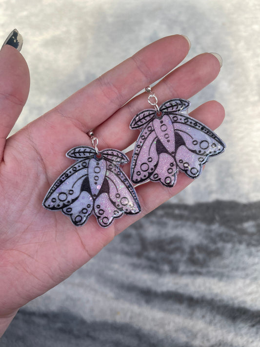 Pink and Lilac Cute Moths Earrings