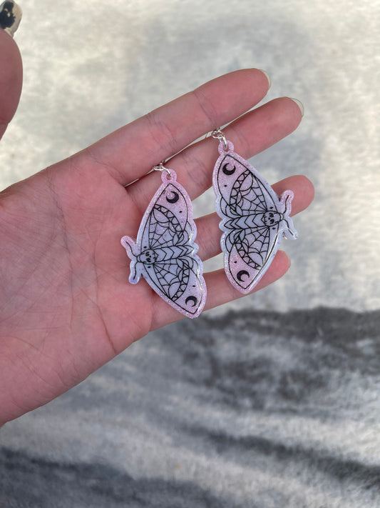 Pink and Lilac Death Moths Earrings