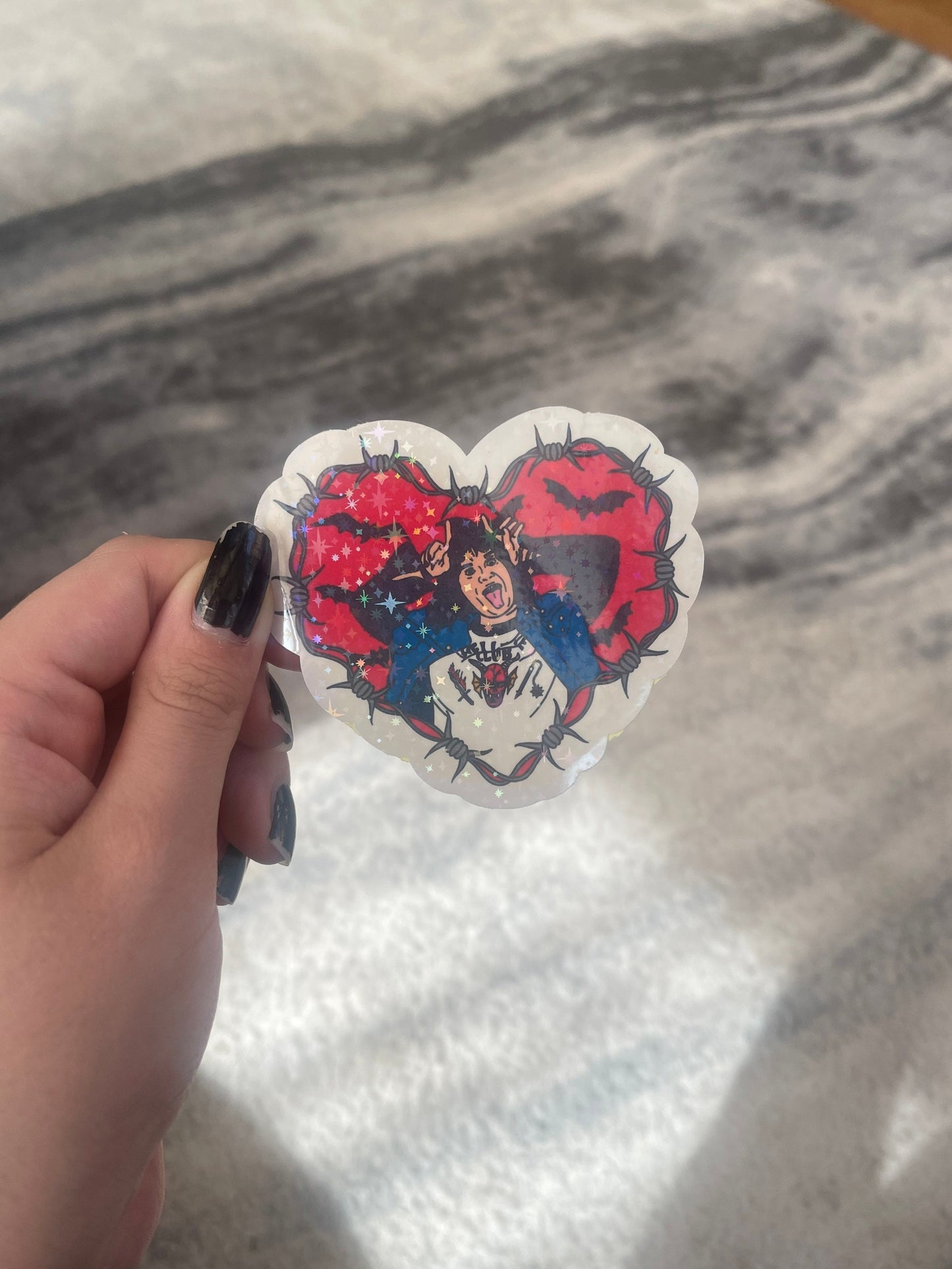 Large Holographic Barbed Heart Character Sticker