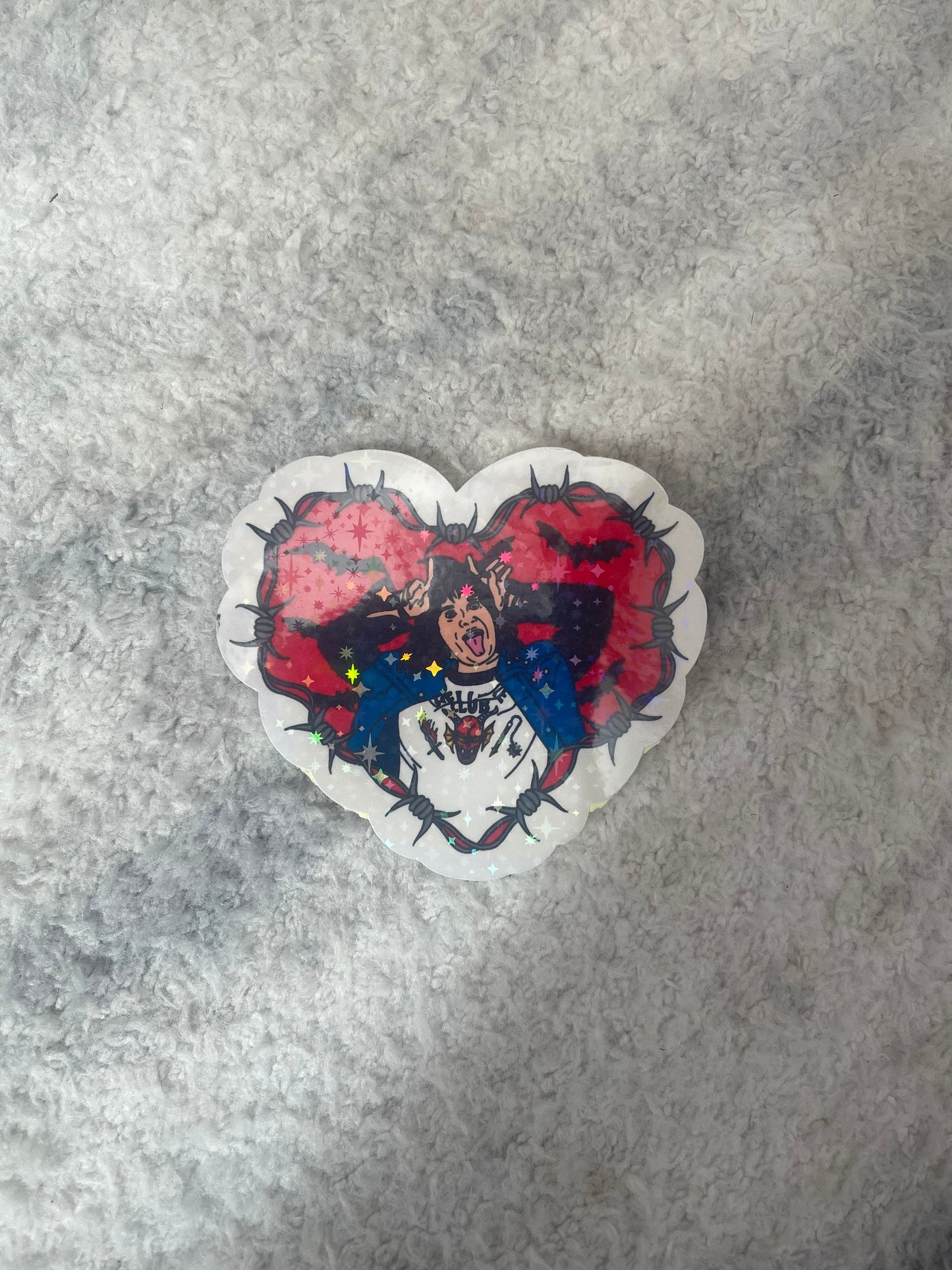 Large Holographic Barbed Heart Character Sticker