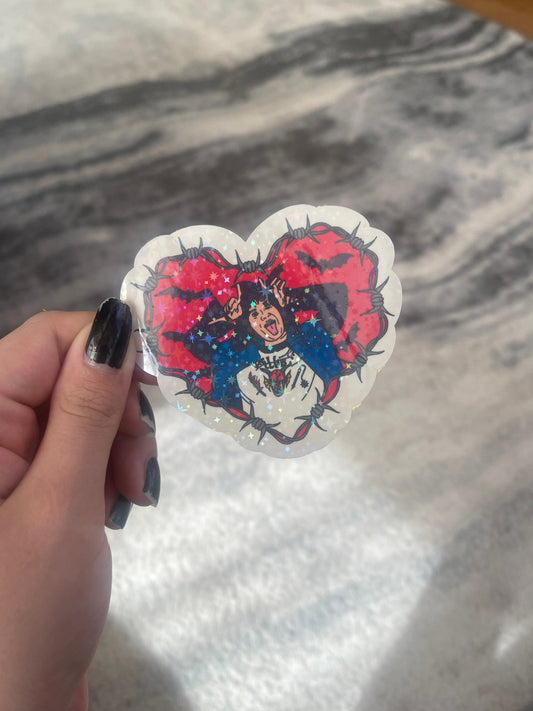 Large Holographic Barbed Heart Character Sticker