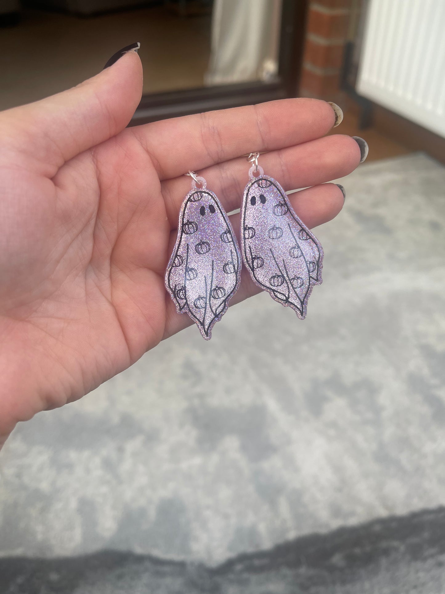 Pink Holographic Pumpkin Ghost Earrings