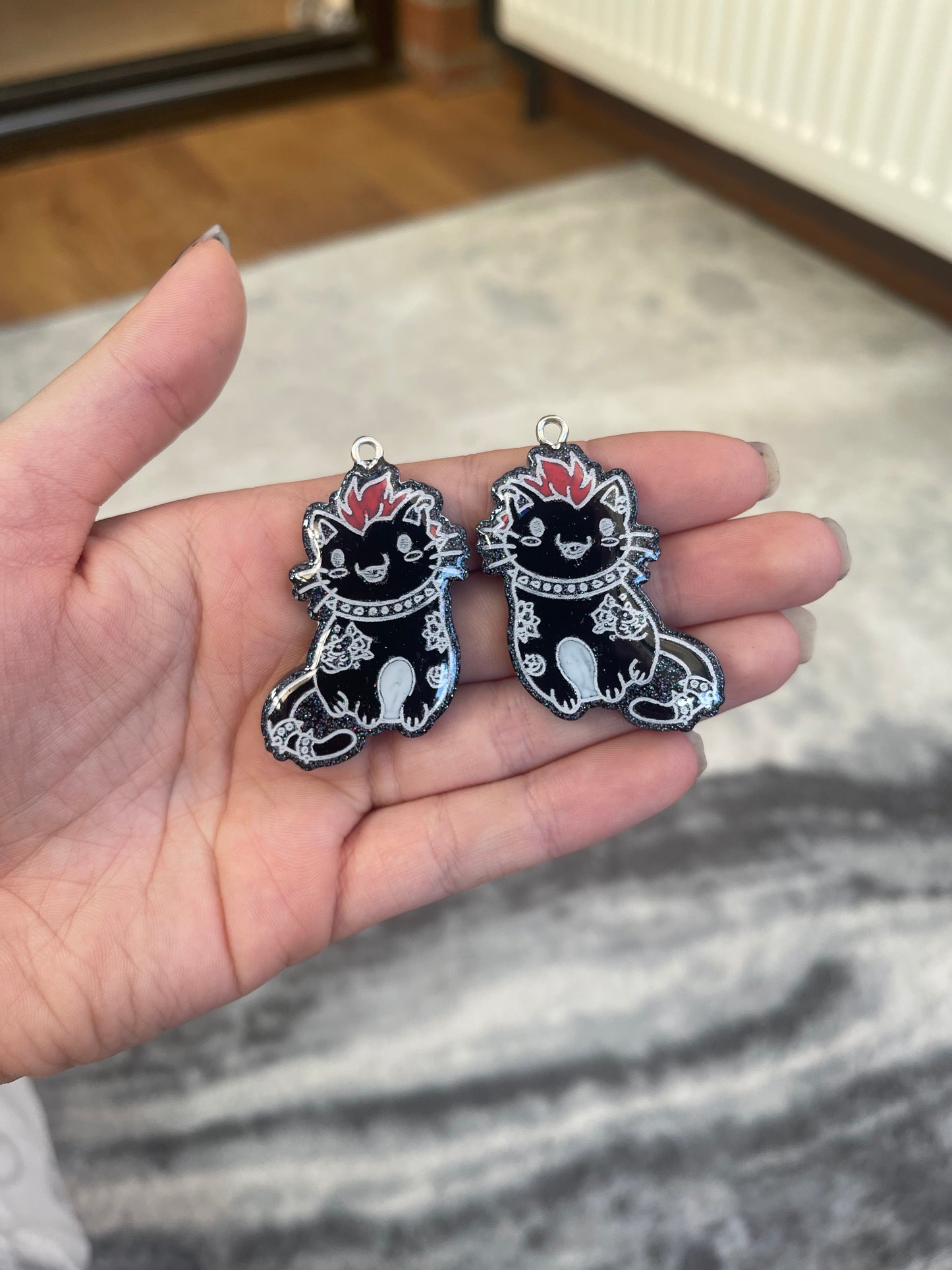 Black Goth Punk Cat Earrings