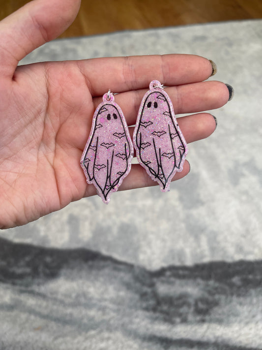 Pink Bat Ghost Earrings