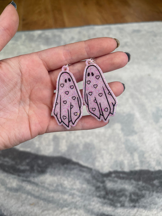 Pink Heart Ghost Earrings