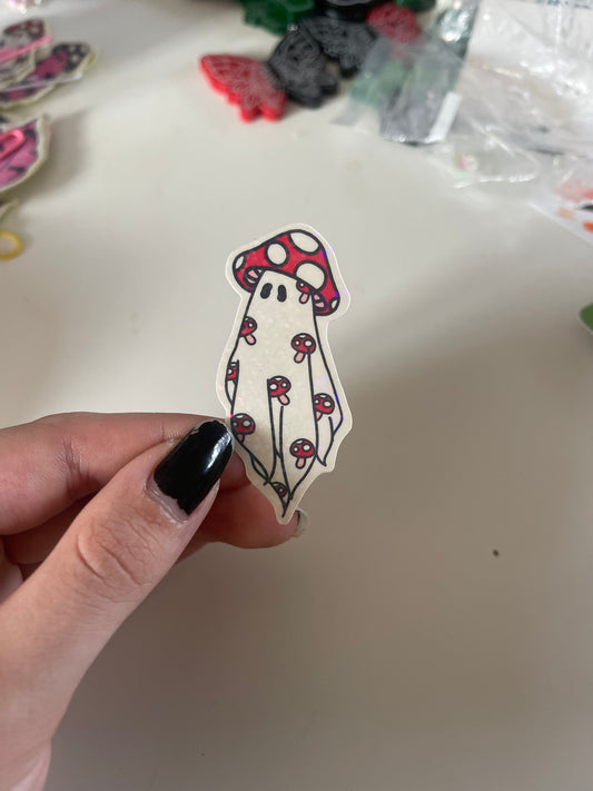 Glitter Holographic Mushroom Ghost Sticker